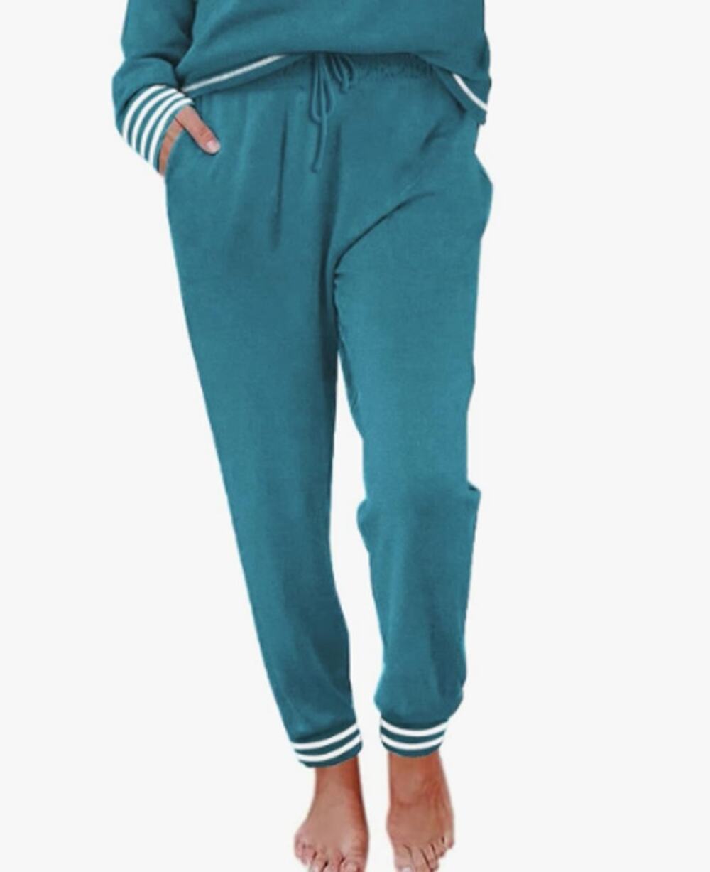 Ekouaer Lounge Pants Womens XL Pajama Bottoms Striped Cuffs‎ Pockets Drawstring